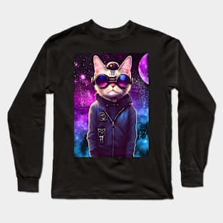 Techno Cat In Cyber Space Long Sleeve T-Shirt